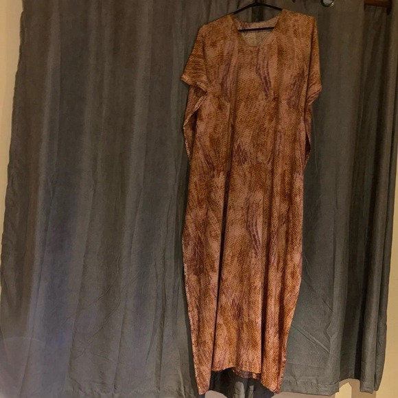 Vintage style Paisley Abstract brown pattern V neck boho  casual cotton Kaftan S - Picture 4 of 14